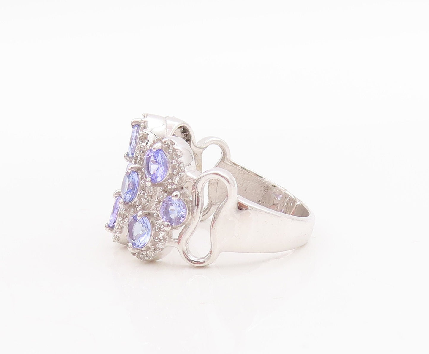 925 Sterling Silver Vintage Ring Round Tanzanite & Topaz Band  Sz 7  RG29159