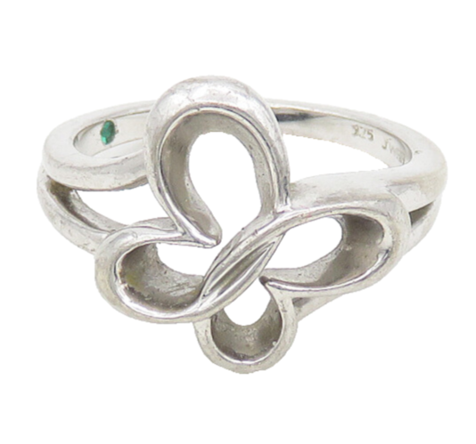 JWBR 925 Silver  Vintage Emerald Accented Butterfly Band Ring Sz 7  RG18466