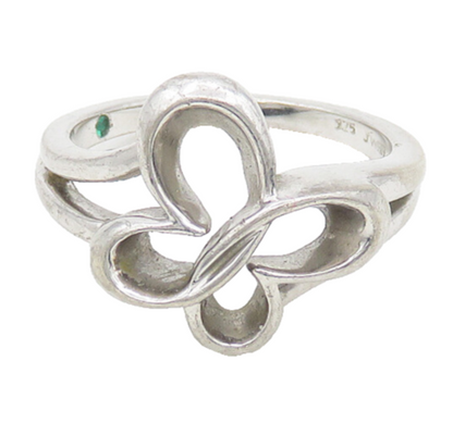 JWBR 925 Silver  Vintage Emerald Accented Butterfly Band Ring Sz 7  RG18466