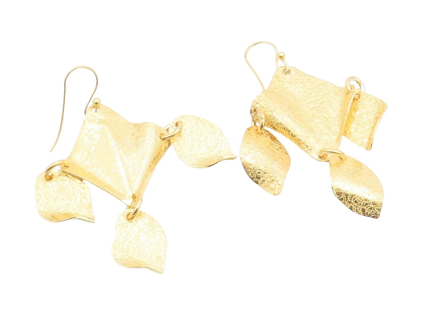 925 Sterling Silver Vintage Earrings Gold Plated Abstract Leaf Dangle  EG14117