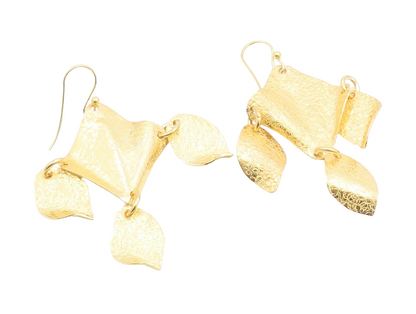925 Sterling Silver Vintage Earrings Gold Plated Abstract Leaf Dangle  EG14117