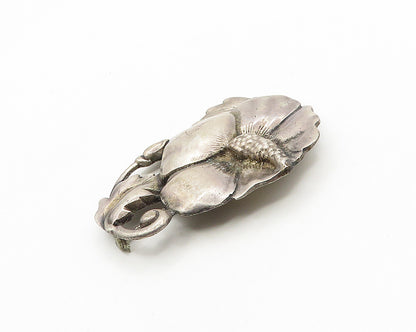 925 Sterling Silver  Vintage Antique Dark Tone Flower Motif Brooch Pin  BP7700
