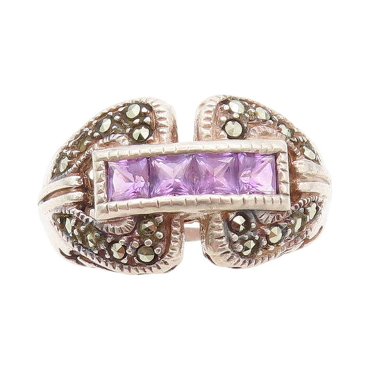 925 Sterling Silver Vintage Ring JUDITH JACK Amethyst & Marcasite  Sz 6  RG32569