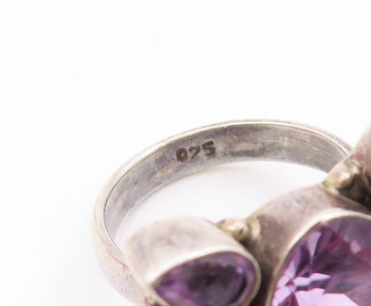 925 Sterling Silver Vintage Ring Oval & Drop Cut Amethyst Design  Sz 7.5 RG32524