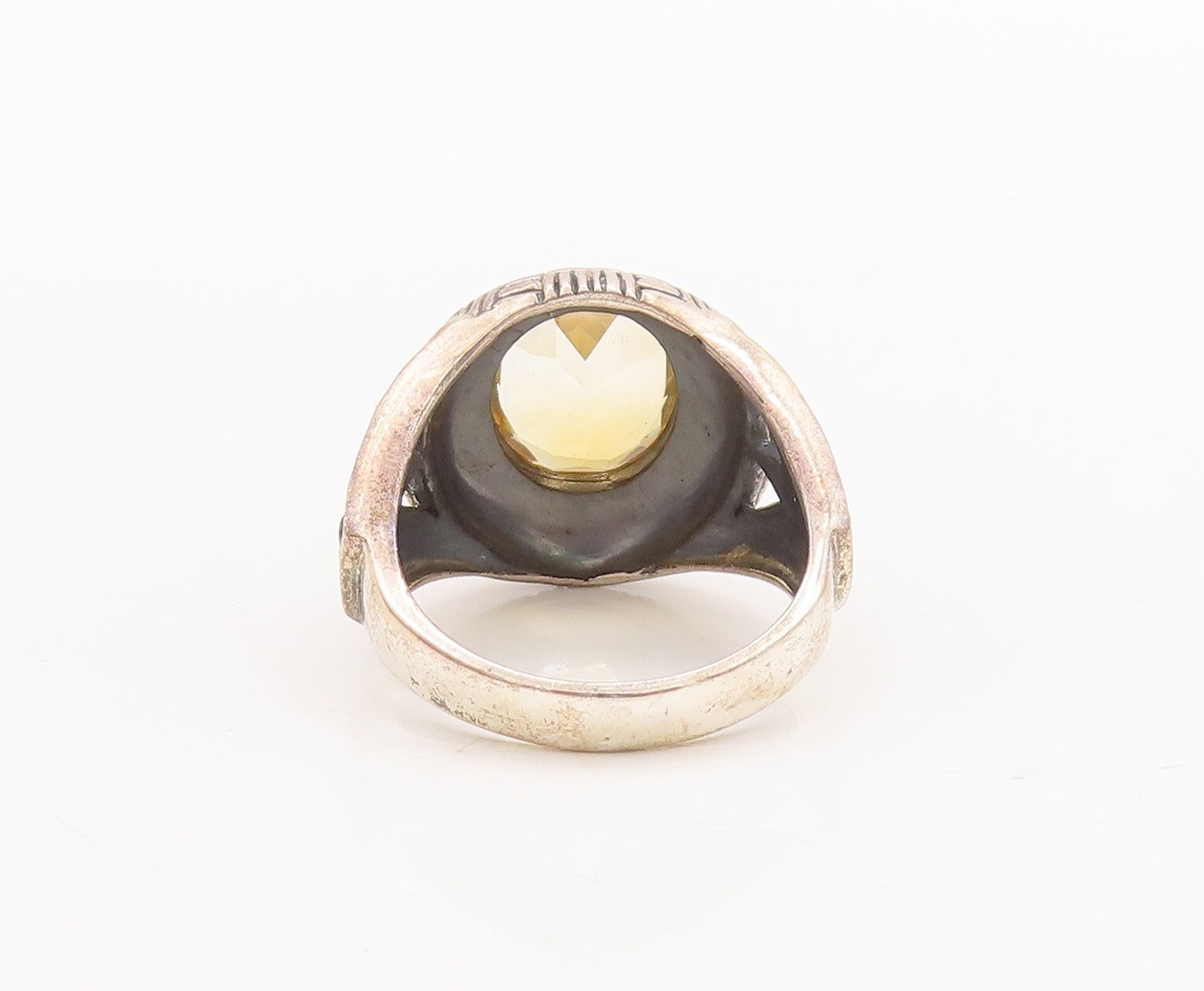 925 Sterling Silver Vintage Ring Woven Design Etched Citrine  Sz 8.5  RG29190
