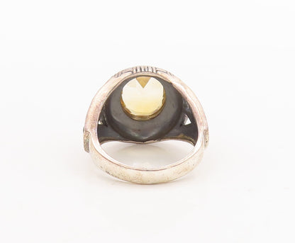925 Sterling Silver Vintage Ring Woven Design Etched Citrine  Sz 8.5  RG29190