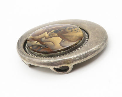 925 Sterling Silver  Vintage Brown Jasper Dark Tone Slide Pendant  PT10780