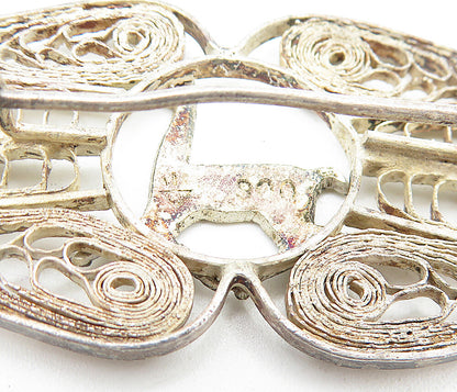 925 Sterling Silver Vintage Filigree Designed Alpaca Animal Brooch Pin BP1493