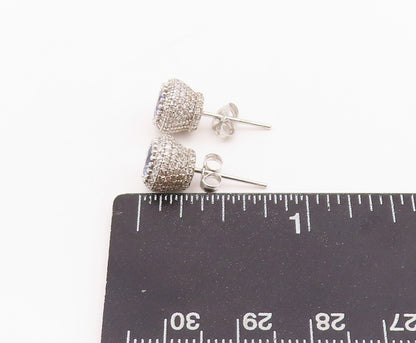 925 Sterling Silver Vintage Earrings Round Blue Halo White Topaz Studs  EG13643
