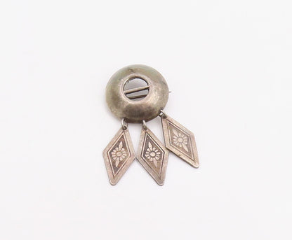 925 Sterling Silver Vintage Brooch Pin SWEDEN Diamond Shape Floral Drop  BP12286
