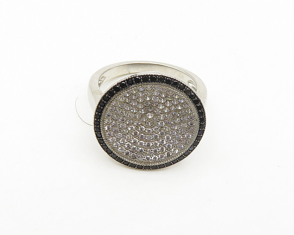 925 Sterling Silver  Cubic Zirconia & Hematite Cocktail Ring Sz 6  RG17788