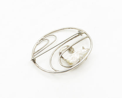 SUSAN FOSTER 925 Sterling Silver  Vintage Shiny Swan Motif Brooch Pin  BP7065