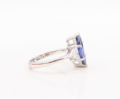 925 Sterling Silver Vintage Ring Marquise Cut Sapphire Triangle CZ  Sz 7 RG29462