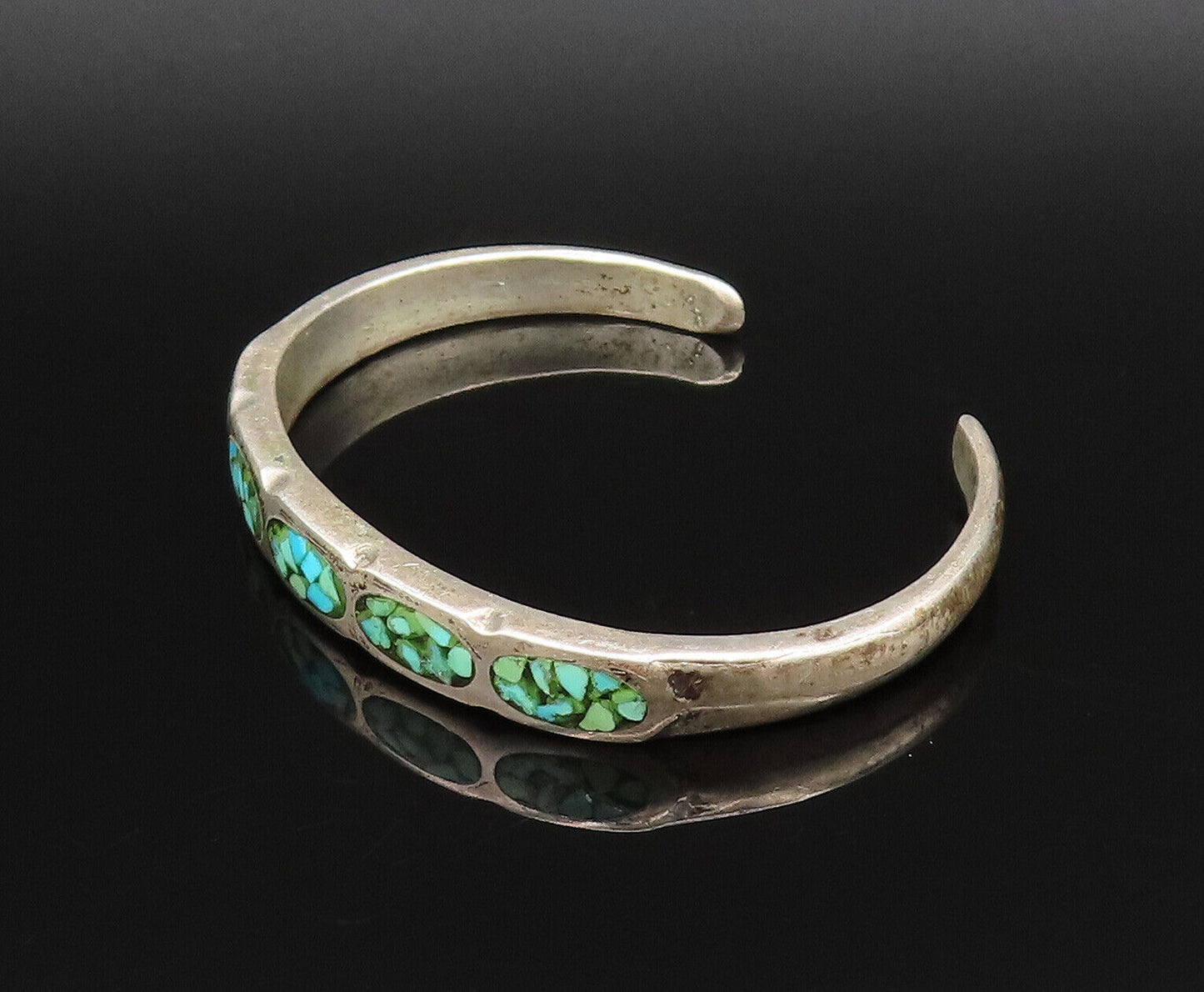 ZUNI NAVAJO 925 Silver - Vintage Crushed Turquoise Cuff Bracelet - BT9648