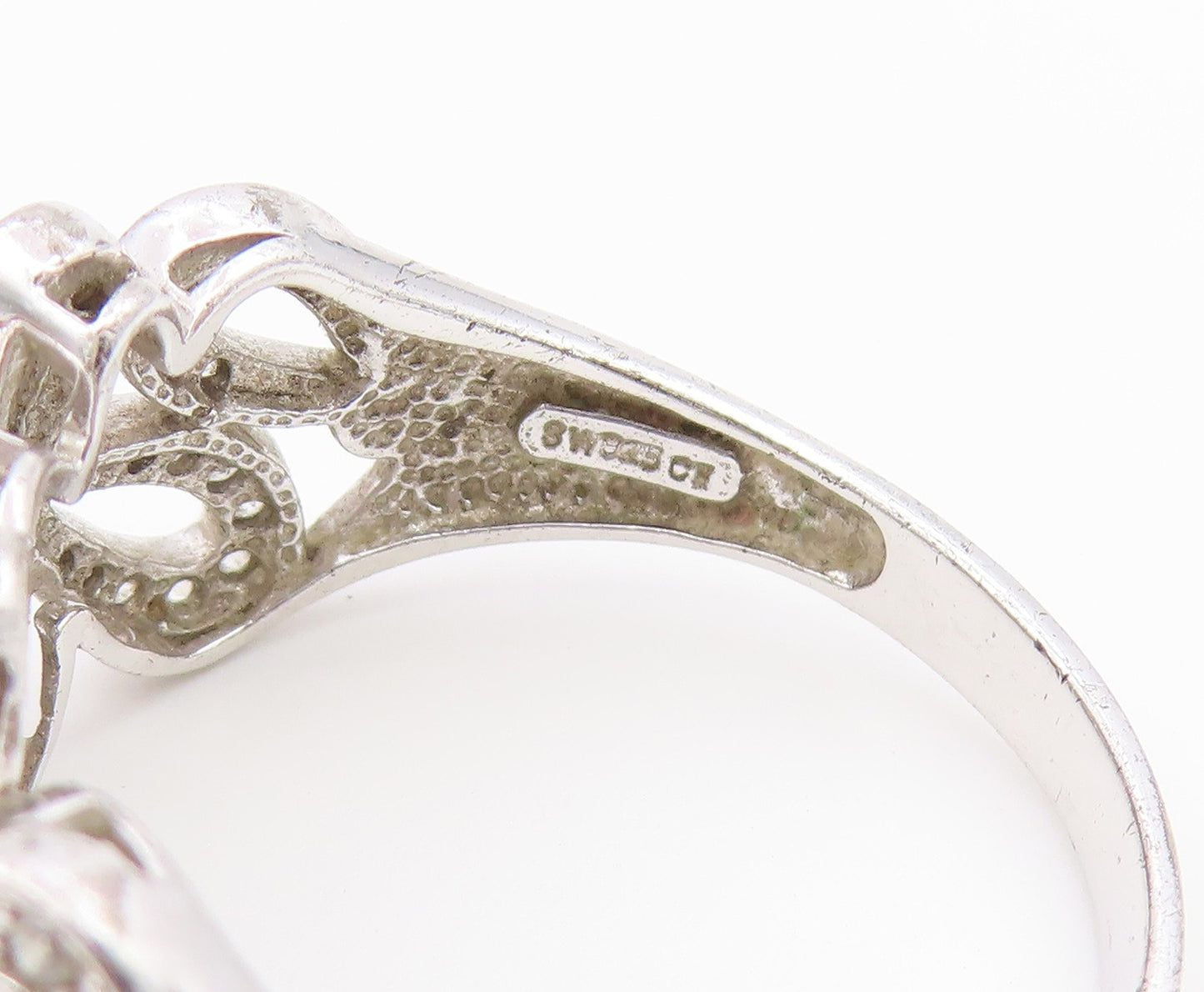925 Sterling Silver Vintage Ring Elegant CZ Floral Openwork Band  Sz 11  RG36894