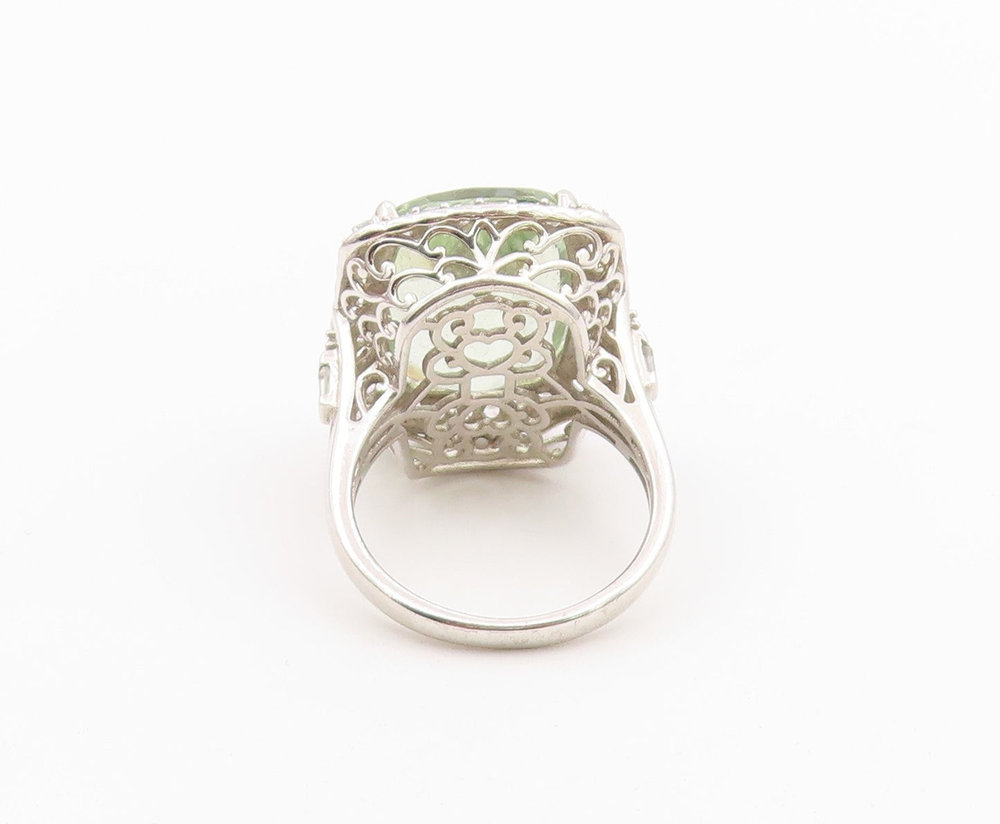 925 Sterling Silver Vintage Ring D'JOY Green Amethyst Halo Topaz  Sz 10  RG36492