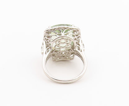 925 Sterling Silver Vintage Ring D'JOY Green Amethyst Halo Topaz  Sz 10  RG36492