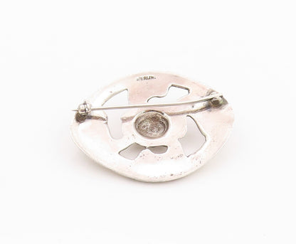 925 Sterling Silver Vintage Brooch Antique Brutalist Cutout Flower  BP11587