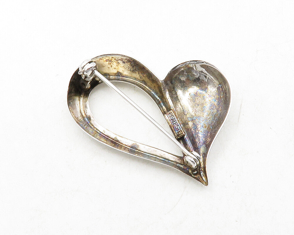 BEAU 925 Sterling Silver  Vintage Shiny Open Love Heart Brooch Pin  BP4819