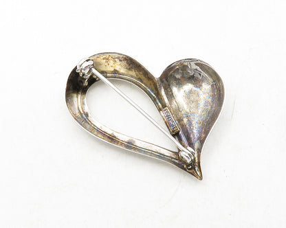 BEAU 925 Sterling Silver  Vintage Shiny Open Love Heart Brooch Pin  BP4819