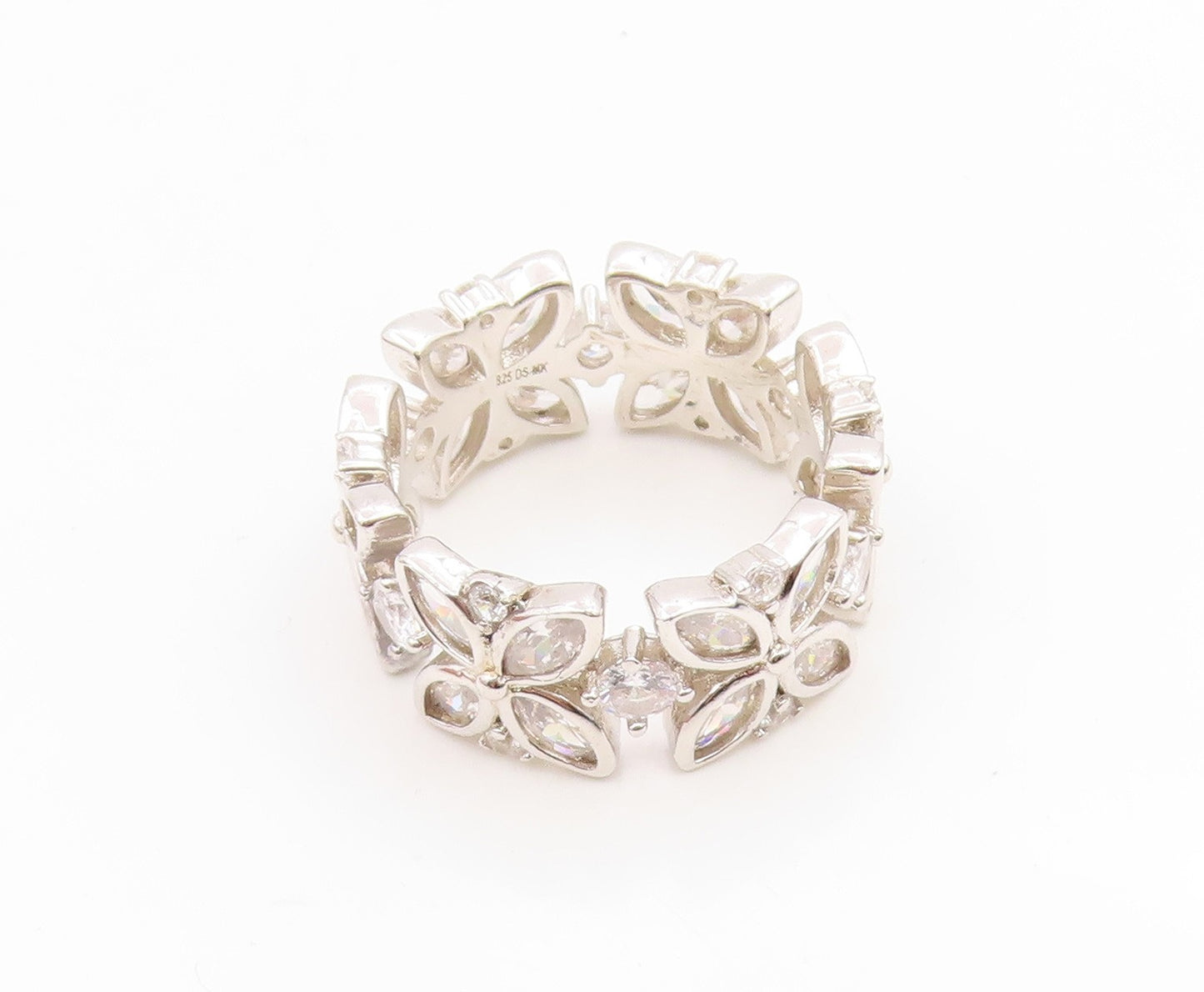 925 Sterling Silver Vintage Ring CZ Elegant Floral Eternity Band Sz 7.5  RG35870