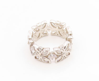 925 Sterling Silver Vintage Ring CZ Elegant Floral Eternity Band Sz 7.5  RG35870