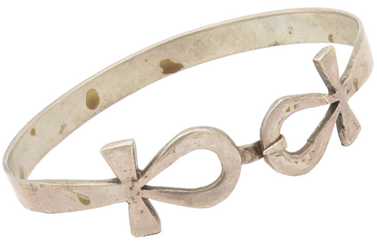 MIDDLE EAST 925 Sterling Silver Vintage Solid Double Ankh Cross Bracelet BT10143