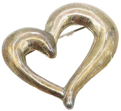925 Sterling Silver  Vintage Shiny Smooth Open Love Heart Brooch Pin  BP3513