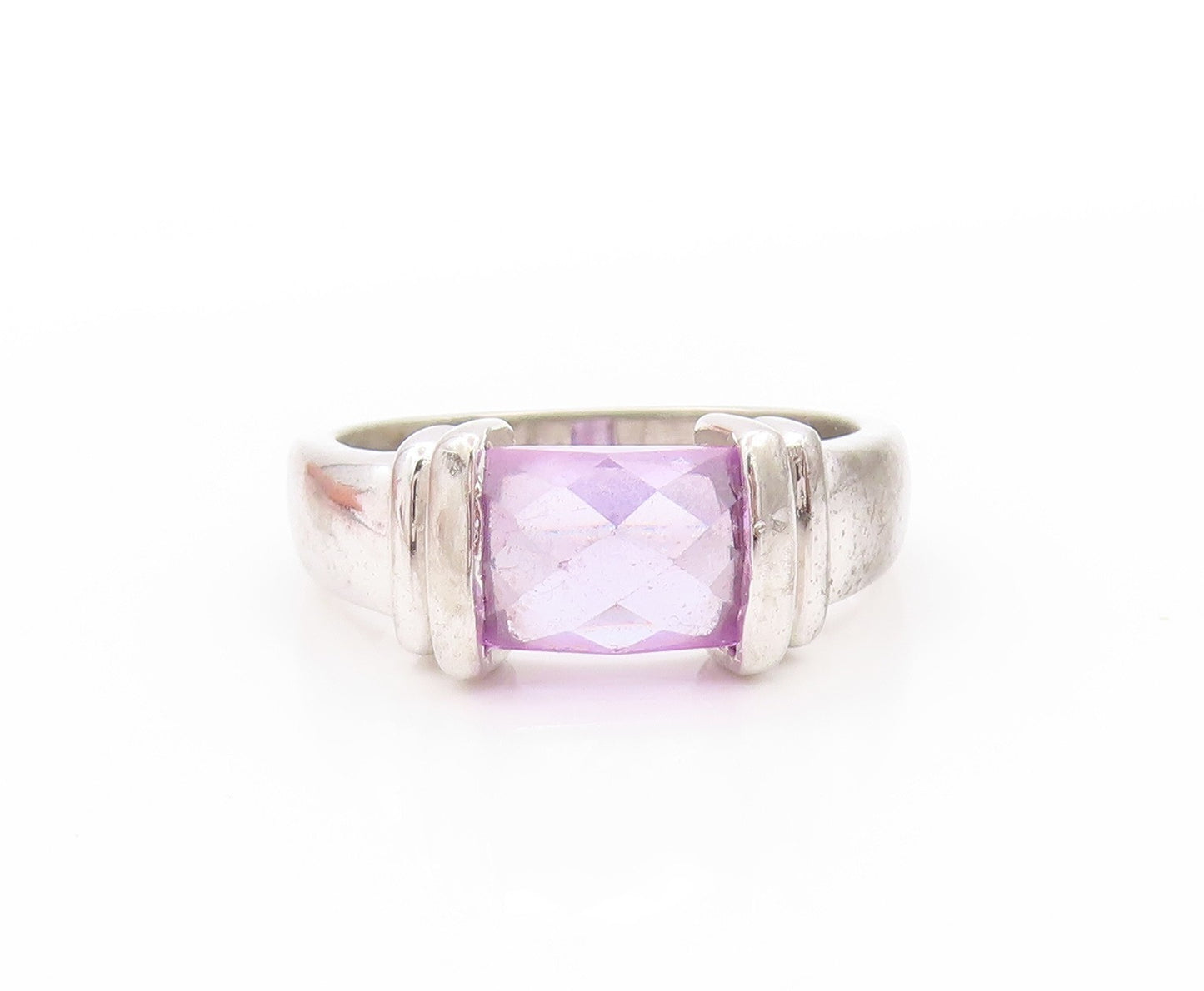 925 Sterling Silver Vintage Ring Designer Amethyst Cutout  Sz 6.5  RG32979