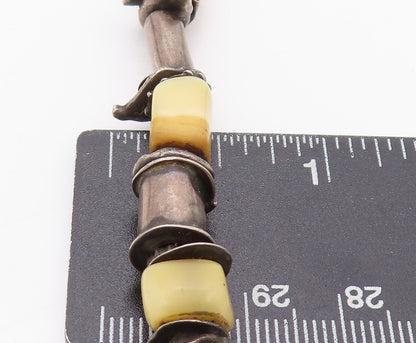 925 Sterling Silver Vintage Necklace Dark Tone Brutalist Cut Gemstone  NE4509