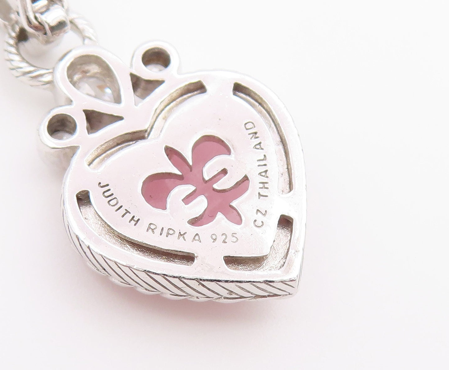 925 Sterling Silver Vintage Pendant JUDITH RIPKA Rose Quartz Love Heart  PT26550