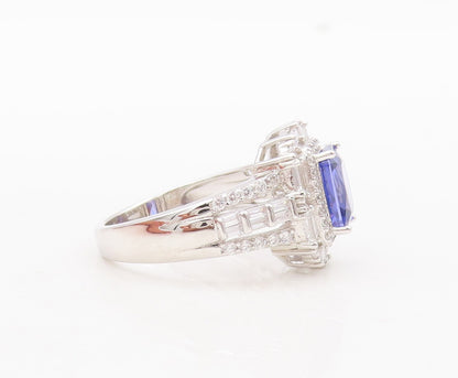 925 Sterling Silver Vintage Ring Rectangle Blue & White CZ Inlay  Sz 7  RG29797