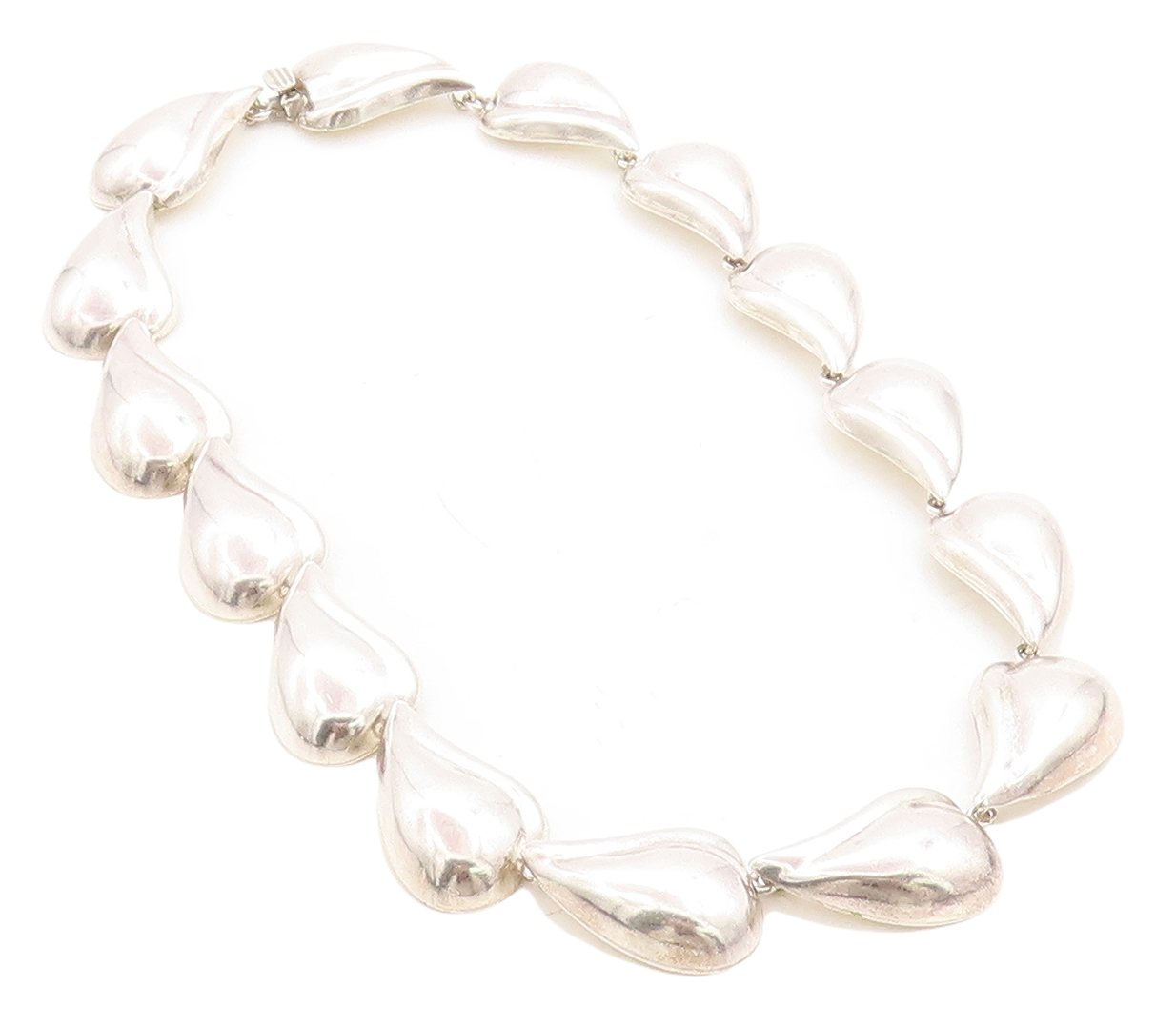MEXICO 925 Sterling Silver  Vintage Shiny Floral Leaf Chain Necklace  NE2216