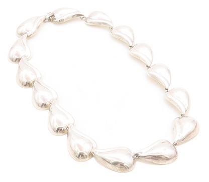 MEXICO 925 Sterling Silver  Vintage Shiny Floral Leaf Chain Necklace  NE2216