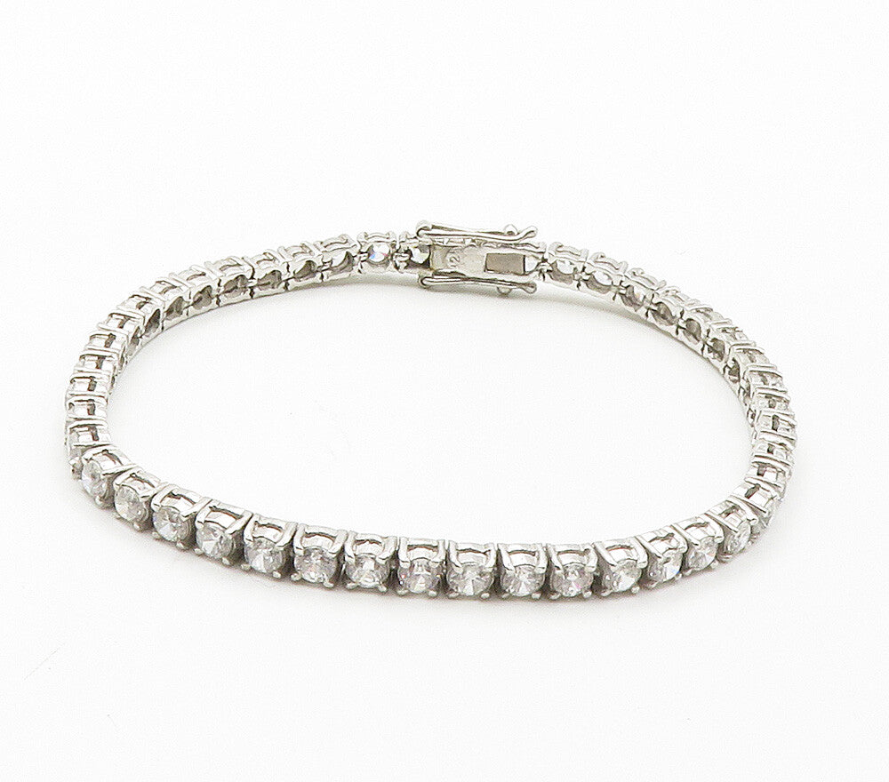 925 Sterling Silver  Prong Set Cubic Zirconia Shiny Tennis Bracelet  BT6069