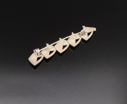 925 Silver  Vintage Antique Five Horse Heads & Enamel Eyes Brooch Pin  BP9702