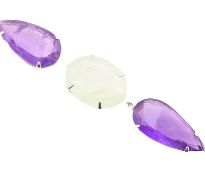 925 Sterling Silver Vintage Bracelet Drop Cut Amethyst & Green Gemstone  BT10870