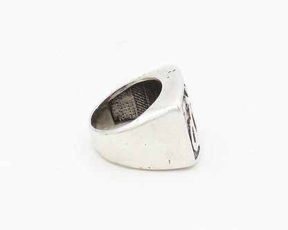 925 Sterling Silver  Vintage Raised Writing Square Band Ring Sz 5.5  RG17435