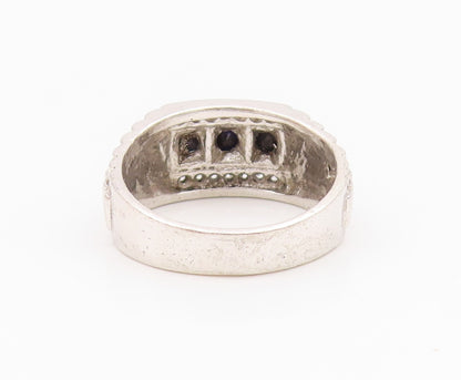925 Sterling Silver Vintage Ring CZ Spinel Inlay Step Cut Design Sz 9.5  RG33045