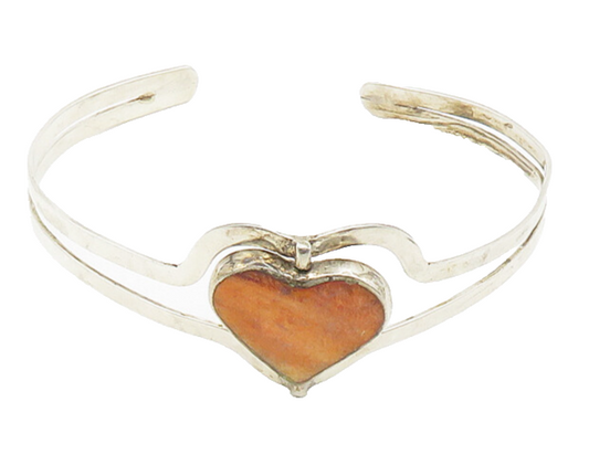 925 Silver  Vintage Sodalite & Coral Double Sided Heart Cuff Bracelet  BT7132