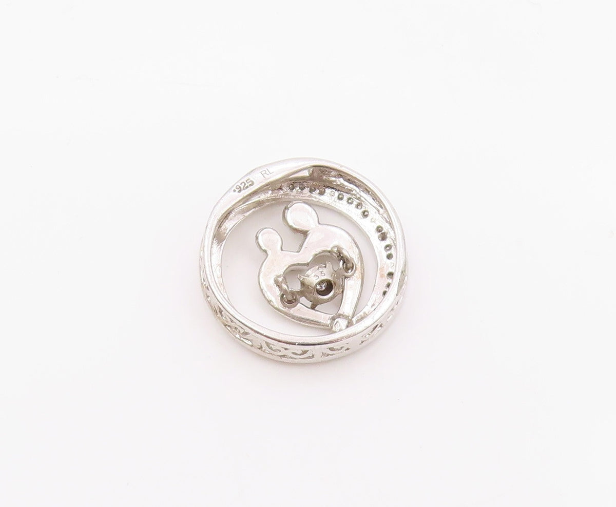 925 Sterling Silver  Vintage Genuine Diamonds Mom & Baby Love Pendant  PT18617