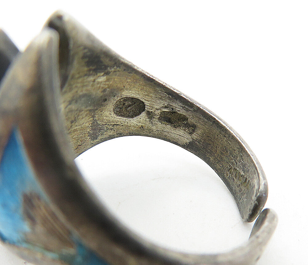 925 Sterling Silver  Vintage Antique Enamel Detail Band Ring Sz 5.5  RG7019
