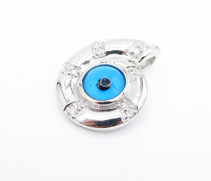 925 Sterling Silver  Sparkling Cubic Zirconia Evil Eye Swirl Pendant  PT5834