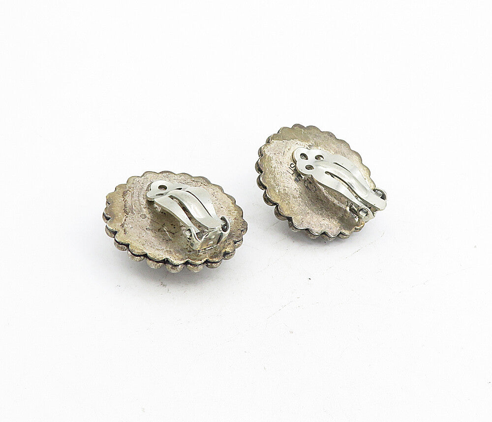 CRJ 925 Sterling Silver  Vintage Floral Dome Non Pierce Drop Earrings  EG4489
