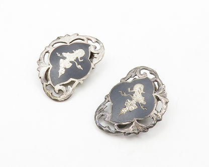 SIAM 925 Sterling Silver  Vintage Enamel Dancer Non Pierce Earrings  EG6951