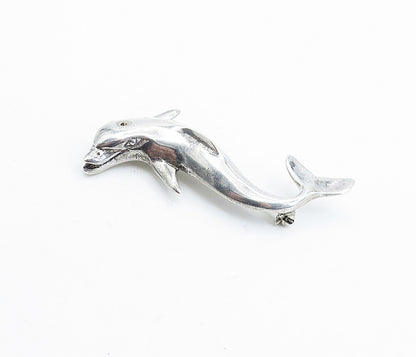 925 Sterling Silver  Vintage Shiny Leaping Dolphin Motif Brooch Pin  BP2534