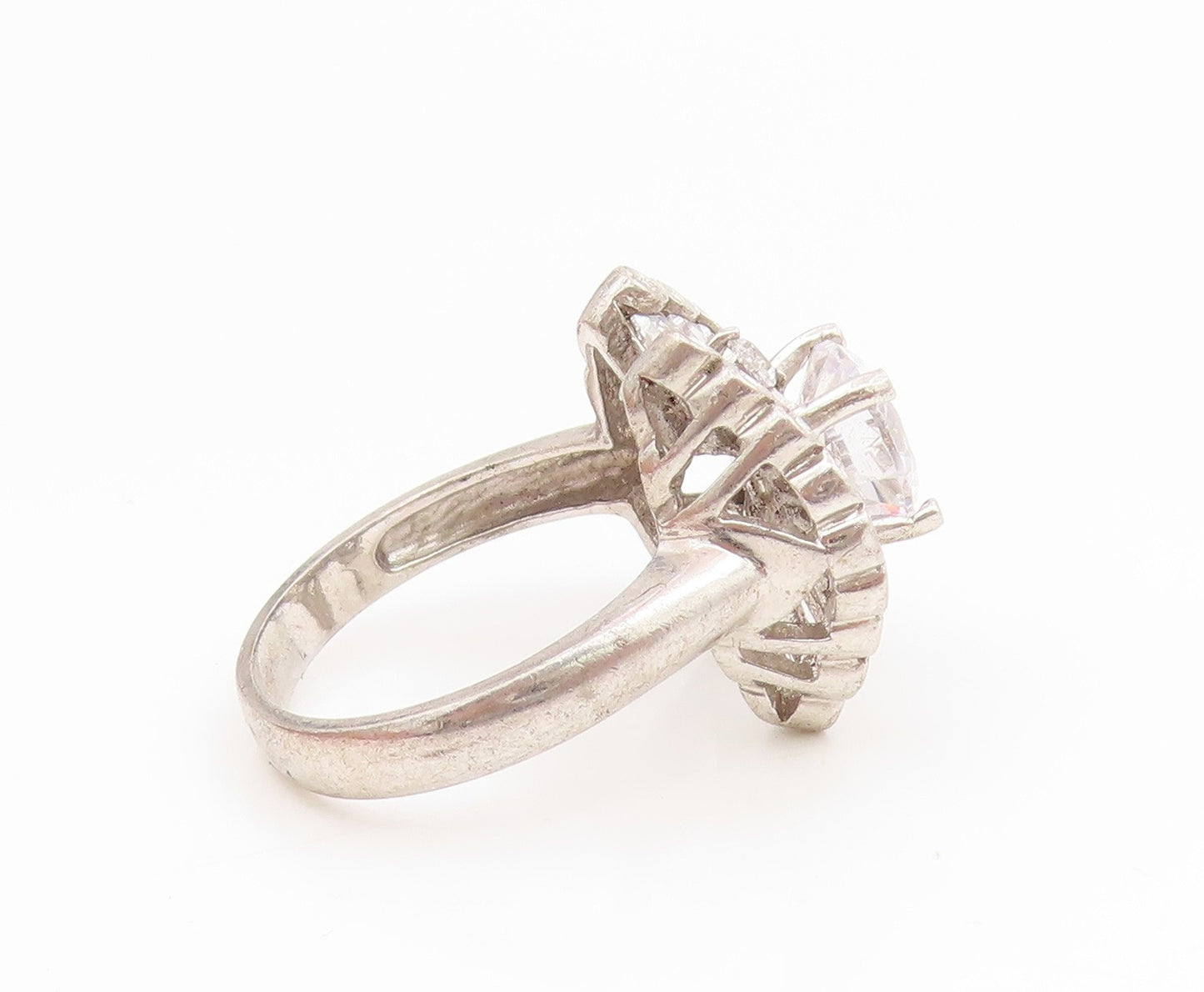 925 Sterling Silver Vintage Ring Round & Baguette Cut CZ Band  Sz 8  RG35277