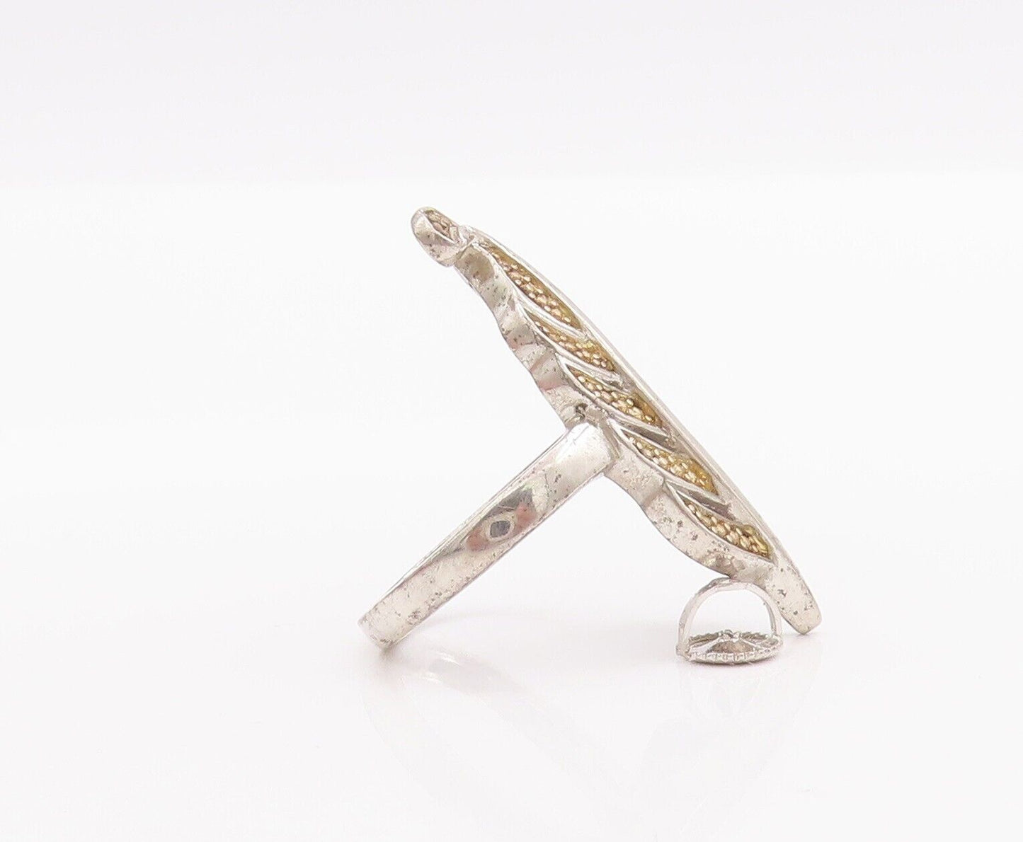 925 Sterling Silver Vintage Ring Designer Beaded Carved Leaf  Sz 7  RG28347