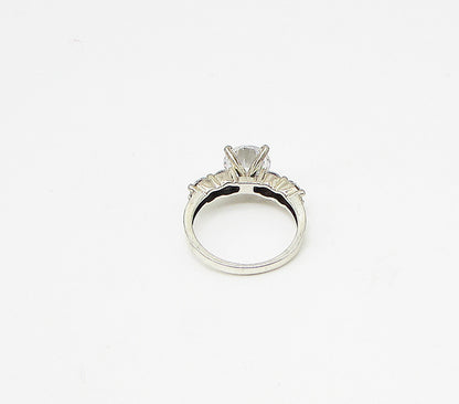 925 Sterling Silver  Faceted White Cubic Zirconia Band Ring Sz 6  RG3249
