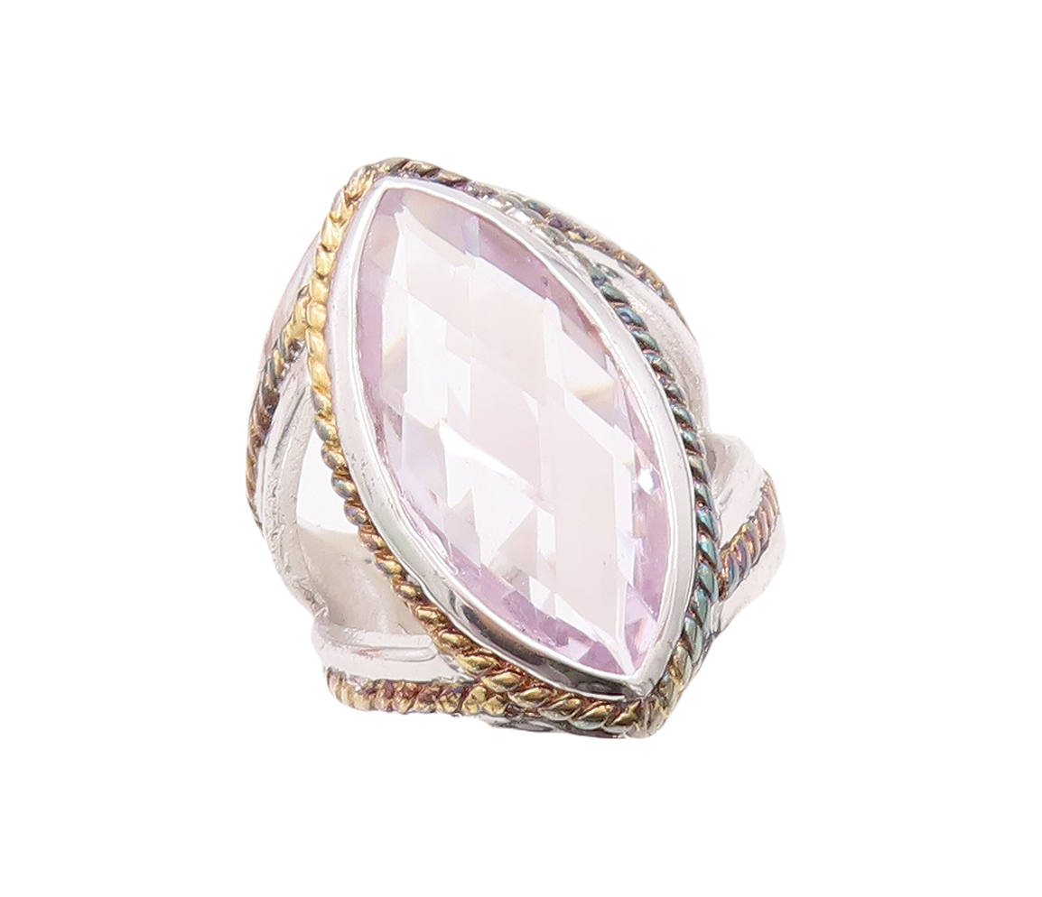 925 Sterling Silver Vintage Ring Marquise Gemstone Twisted Rope  Sz 7  RG29801
